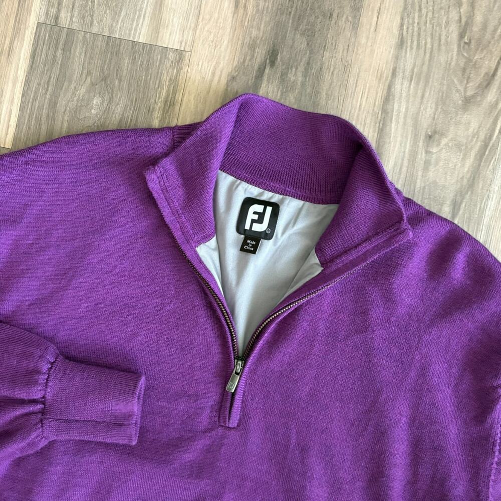 Footjoy Quarter Zip Sweater Men's Size L Purple 100% Wool Lined Wind Resistant